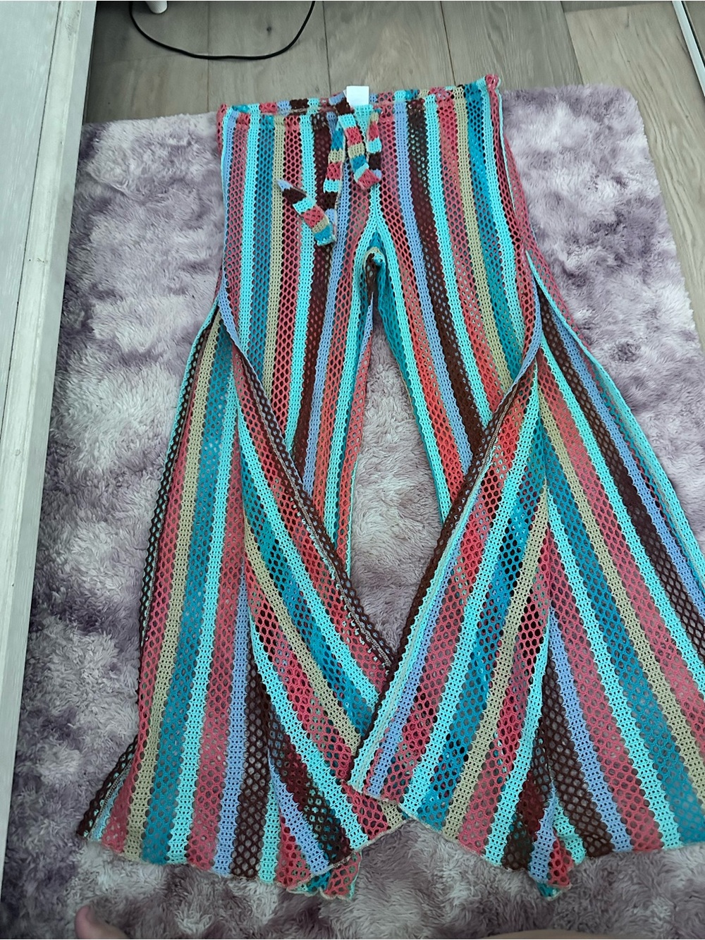 BECCA Multicolor Striped Crochet Wide-Leg Pants